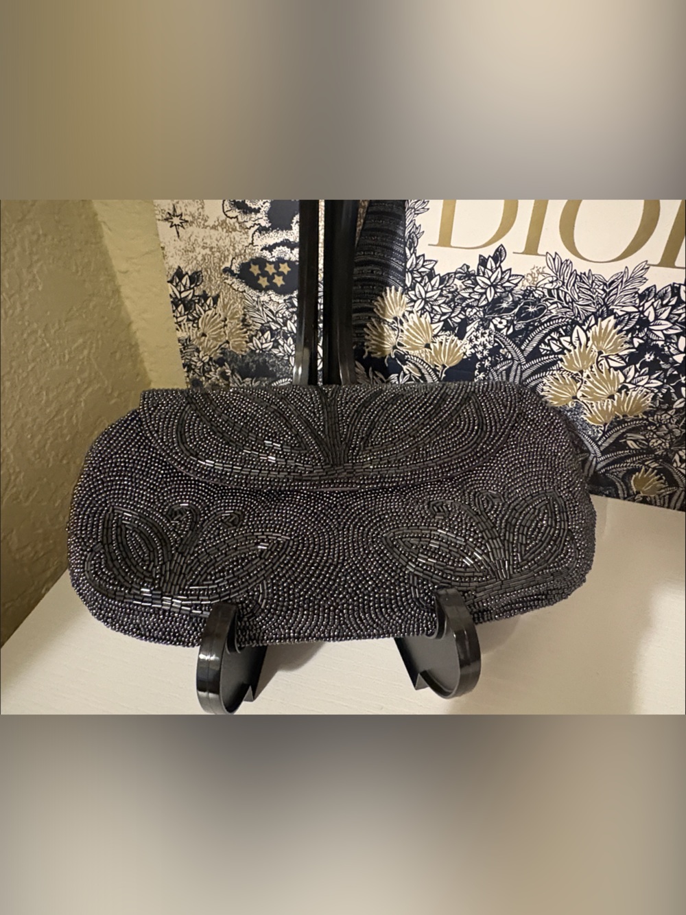 Black Beaded Evening Clutch with Matching  Coin Purse